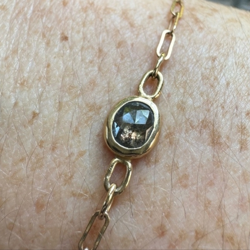 14k Solid Yellow Gold Salt And Pepper Diamond Bracelet